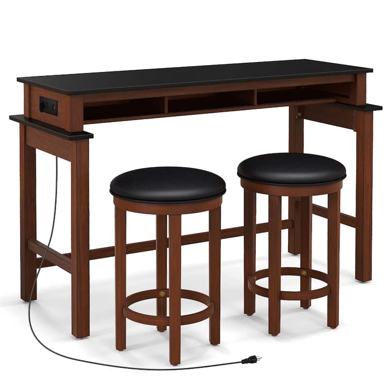 Gymax 3-Piece Home Bar Set Counter Height Bar Table w/ 2 Upholstered