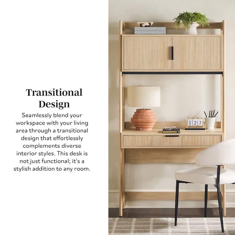 Walker Edison Reeded Desk with Hutch and Outlets