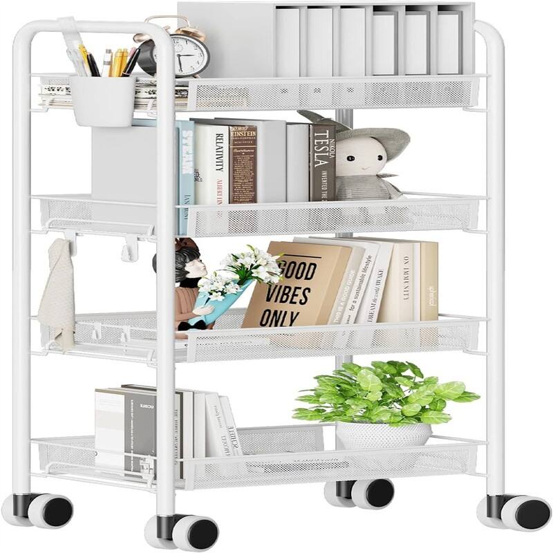 Bar Cart 3 Tiers Removable Storage Tray with Wine Rack - 10.24"D x 17.72"W x 33.46"H - White