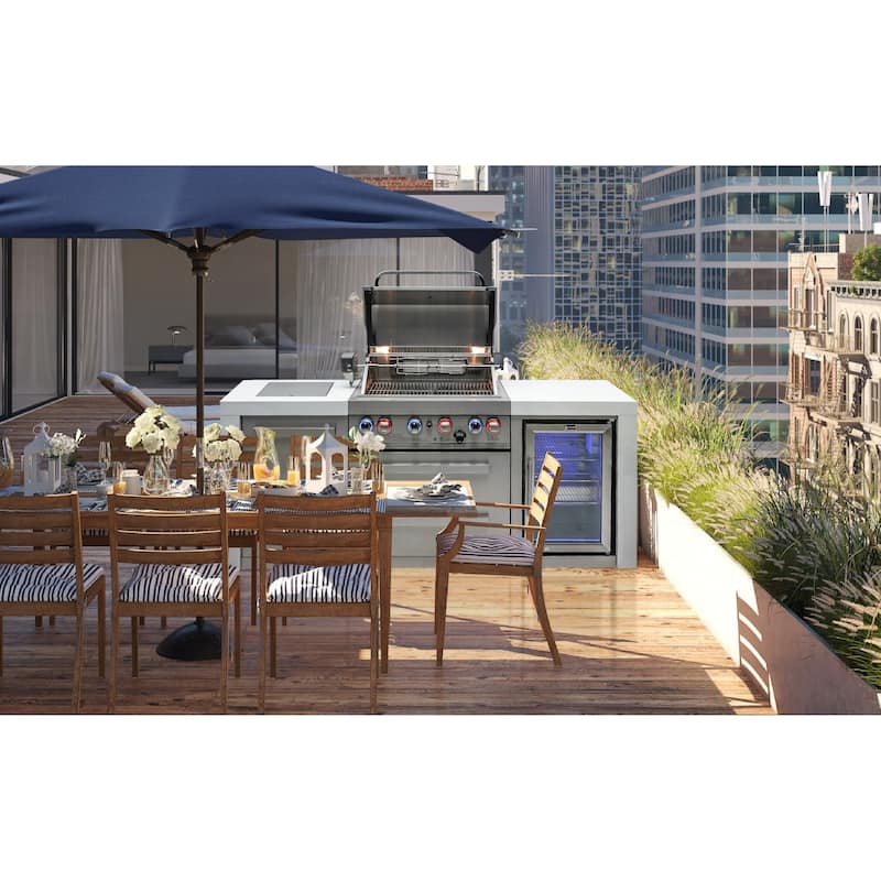 Mont Alpi MAi400-DFC 32-inch 4-Burner Deluxe Stainless Steel Outdoor Kitchen Island Grill + Fridge Cabinet + Granite Countertops