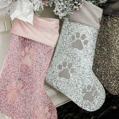 Sparkles Home Luminous Paw Print Rhinestone Stocking