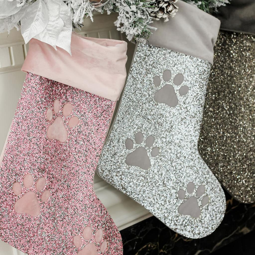 Sparkles Home Luminous Paw Print Rhinestone Stocking