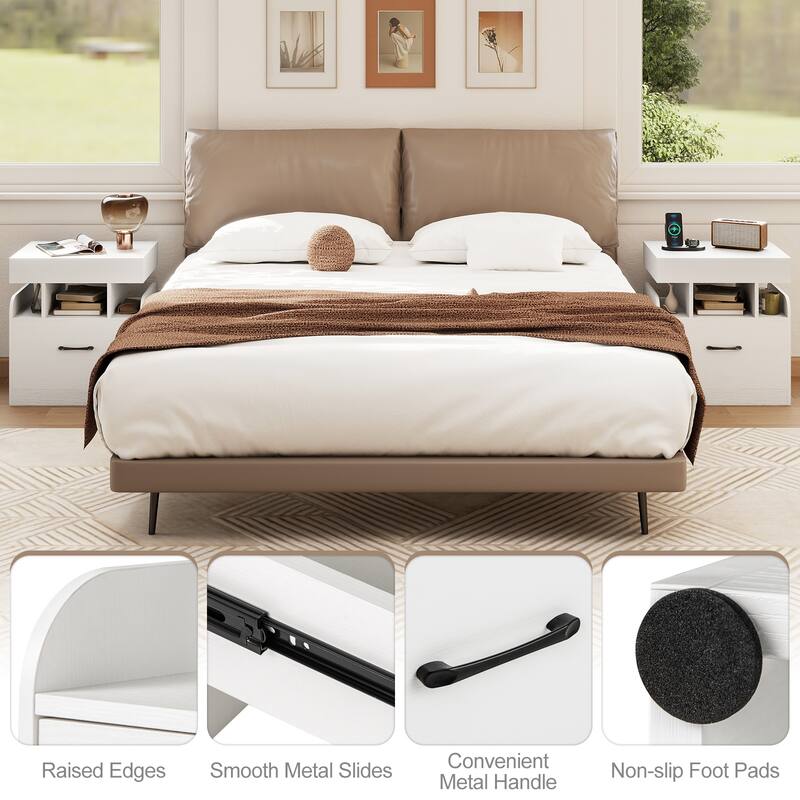 Gymax 2PCS Nightstand w/Charging Station Drawer Sliding Top Storage