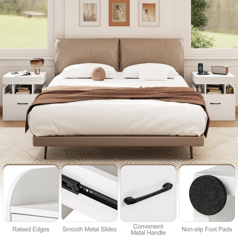 Gymax Nightstand w/ Charging Station Drawer & Sliding Top Storage Tray