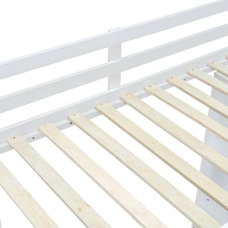 Full Size Solid Wood Loft Bed with Desk,Shelves,and LED Light