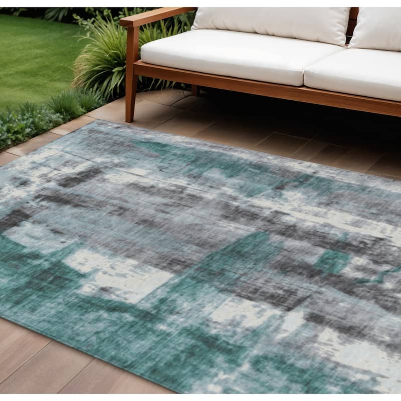 HomeRoots Abstract Transitional Rectangle Outdoor Rug - 10' X 14'