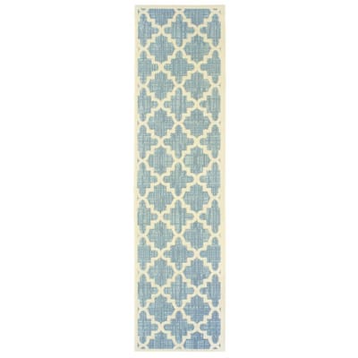 Tropical Light Blue and Ivory Quatrafoil Indoor Outdoor Rug