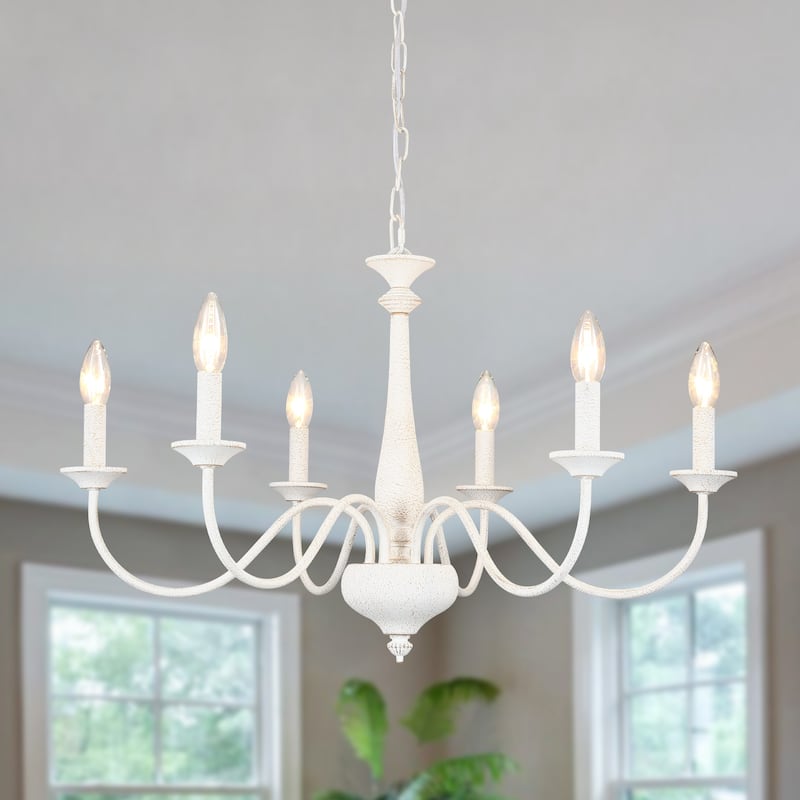 6-Light 27.95-inch Industrial Candle Chandelier Light for Bedroom Foyer - Retro White