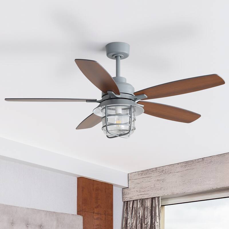 52/66-In Farmhouse Style Industrial Windmill Large Ceiling Fan with Light and Remote - 52in with metal glass shade - Grey