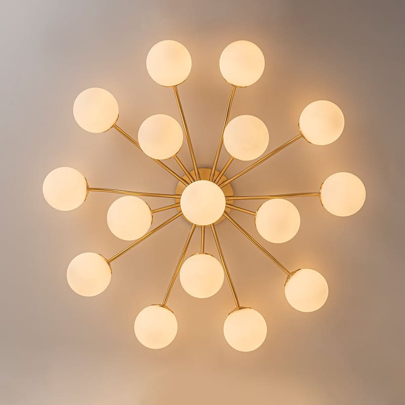 Milky Glass Globe Brass Sputnik Bubble Ceiling Light - 30in Chandelier
