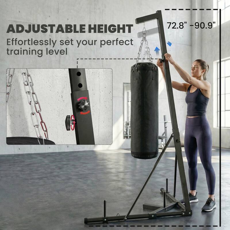 Soozier Punching Bag with Stand for Adults, 72.8"-90.9" Height Adjustable Freestanding Boxing Stand with Canvas Sandbag