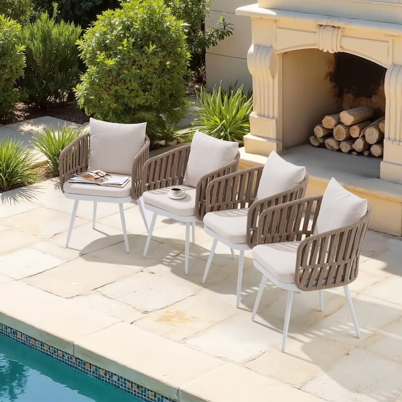 Patio Dining Chair Set - Metal Frame with Woven Rope Seat