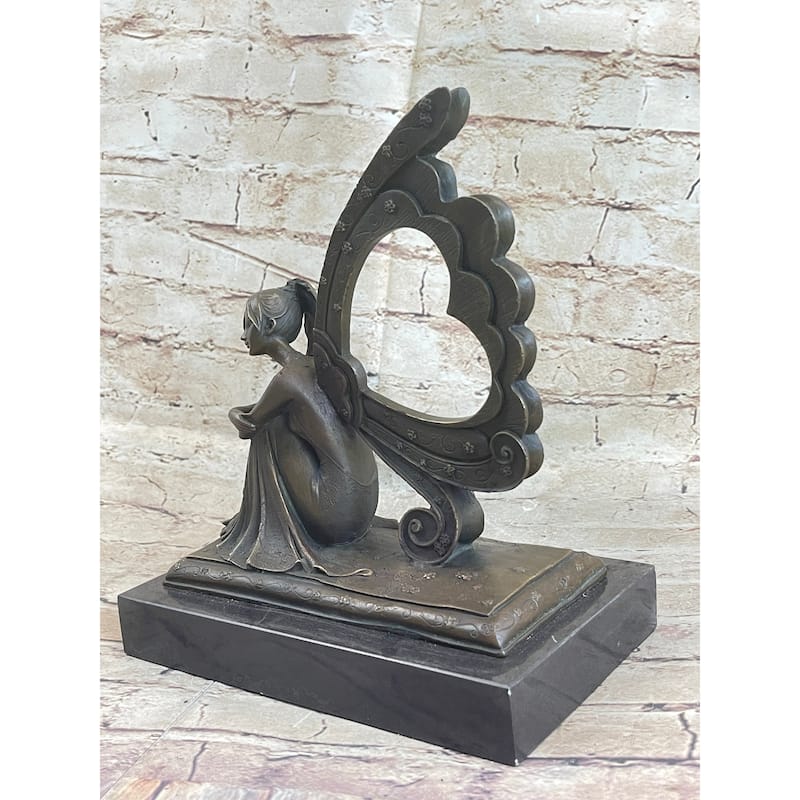 Angel Memorial Picture Holder Frame Bronze Statue Sculpture 19 Inches X 8 Inches