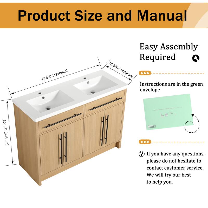 Malwee 48"/60" Bathroom Vanity with Sink, FreeStanding Vanity with 4 Soft Close Doors and 2 Adjustable Shelves