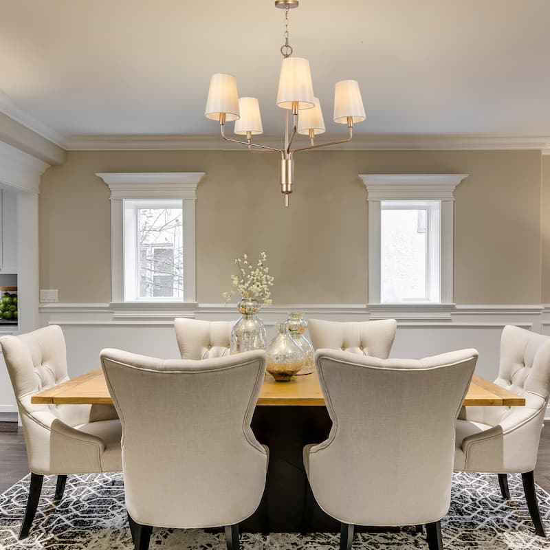 Fabrey Mid-century Modern Glam 5-light Gold Chandelier Fabric Shade Dining Room Lighting
