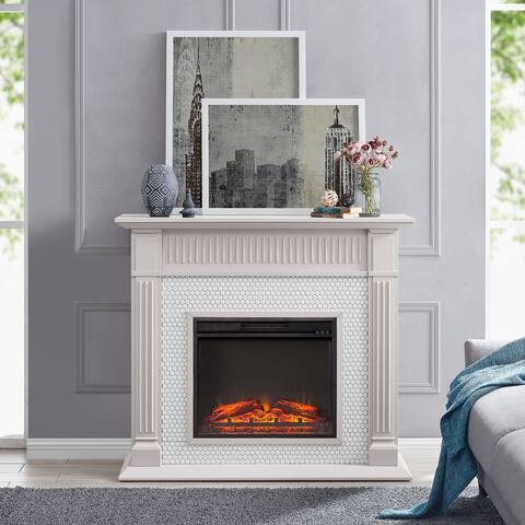 SEI Furniture Chase Penny-Tiled Electric Fireplace