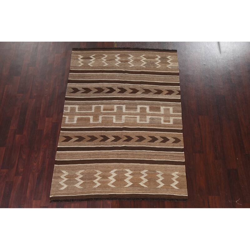 Natural Dye Tribal Kilim Area Rug Flat-woven Contemporary Wool Carpet - 5'0" x 6'9"