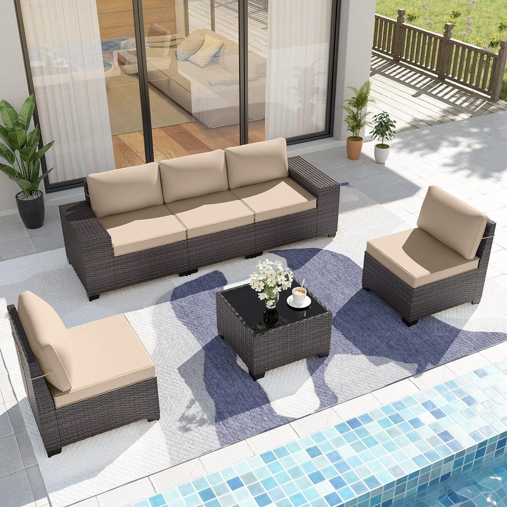 Delnavik Patio Furniture Set Sofa 6-Piece Wicker Sectional Sofa Set, Outdoor Furniture Rattan Patio Sofa Conversation Set
