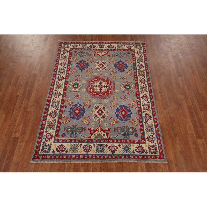Grey Kazak Oriental Area Rug Handmade Traditional Wool Carpet - 4'10" x 6'9"