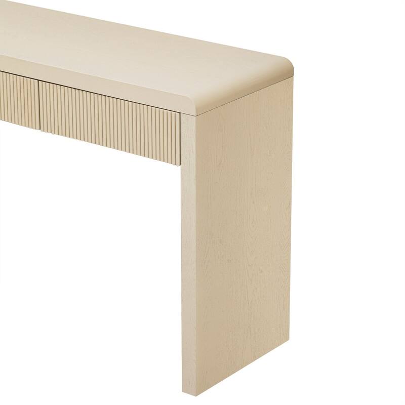 Rustic Solid Wood Console Table with 3 Fluted Drawers and Natural Wood Grain