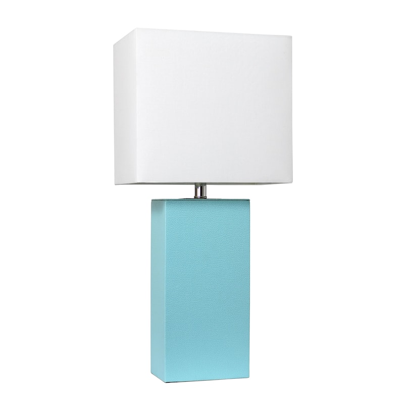 Leather Table Lamp with White Fabric Shade