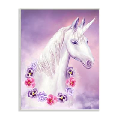 Stupell Unicorn Flower Lei Necklace Purple Pink Fantasy Wall Plaque Art Design By Ziwei Li