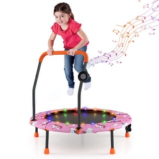 Gymax 36'' Mini Toddler Trampoline w/ LED Bluetooth Speaker Detachable