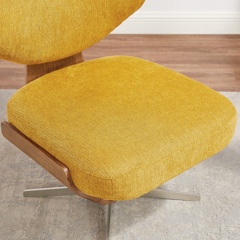 Art Leon Wood and Fabric Swivel Armless Accent Lounge Chair