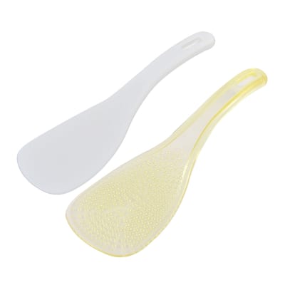 Plastic Non-stick Dot Paddle Dinner Rice Meal Spoon Scoop 2Pcs - White,Clear Orange - 7.7" x 2.6"(L*Max.W)