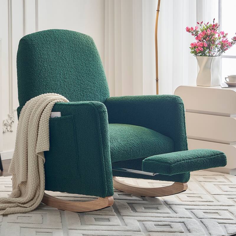 Upholstered Fabric Nursery Rocking Chair with Adjustable Footrest - Green