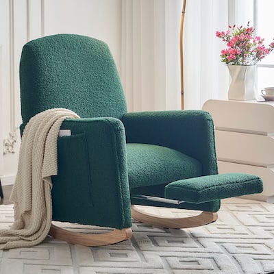 Upholstered Fabric Nursery Rocking Chair with Adjustable Footrest