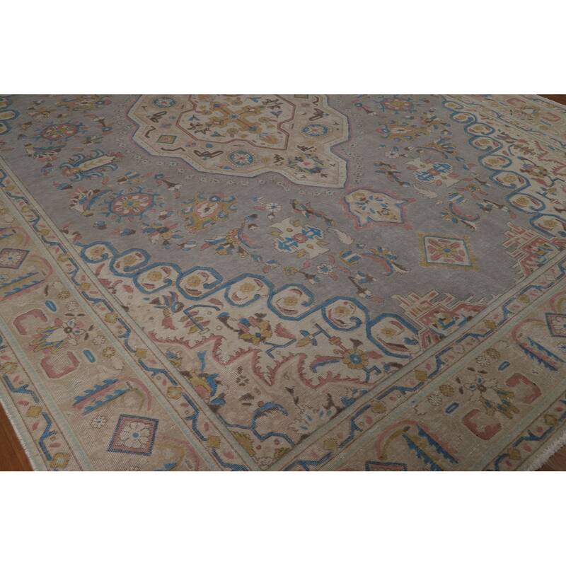 Gray Geometric Tabriz Persian Area Rug Handmade Wool Carpet - 9'8"x 13'1"