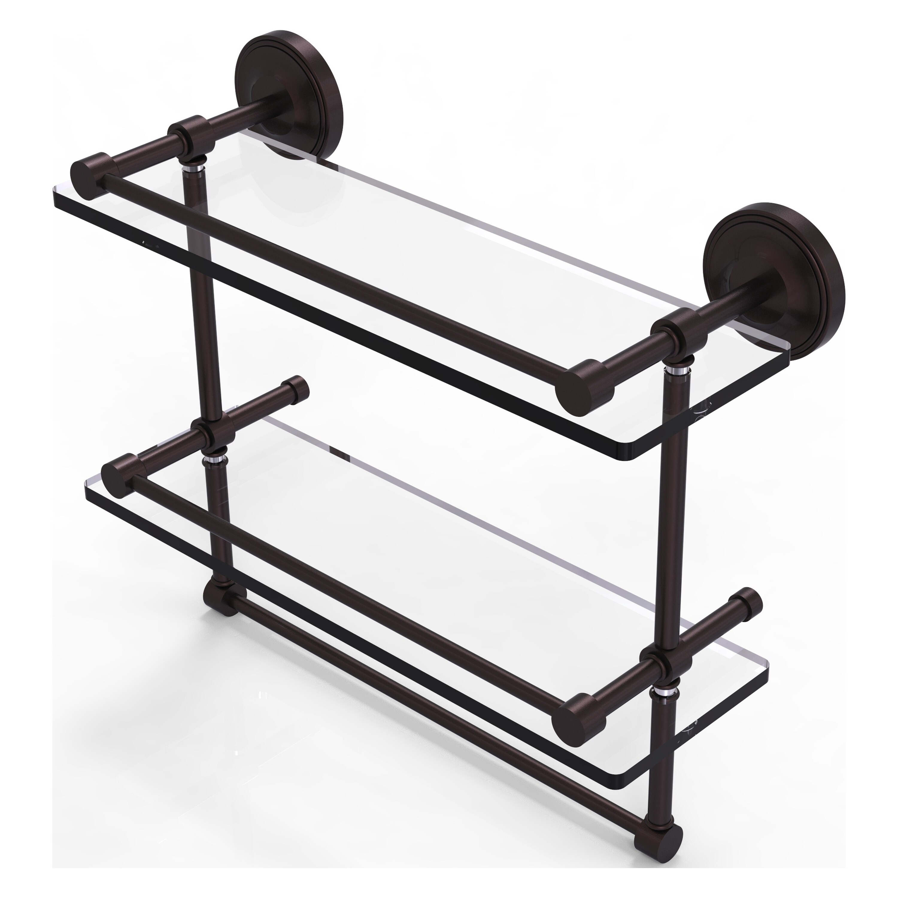 Allied Brass 16 Inch Gallery Double Glass Shelf with Towel Bar