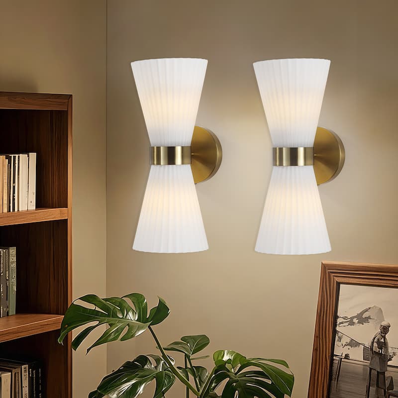 2-Light Modern Brushed Brass & Frosted Glass Wall Sconce (Set of 2) - N/A - Brushed Gold