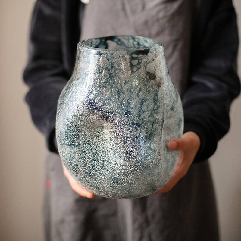 RusticReach Blue Bubble Hand Blown Glass Vase