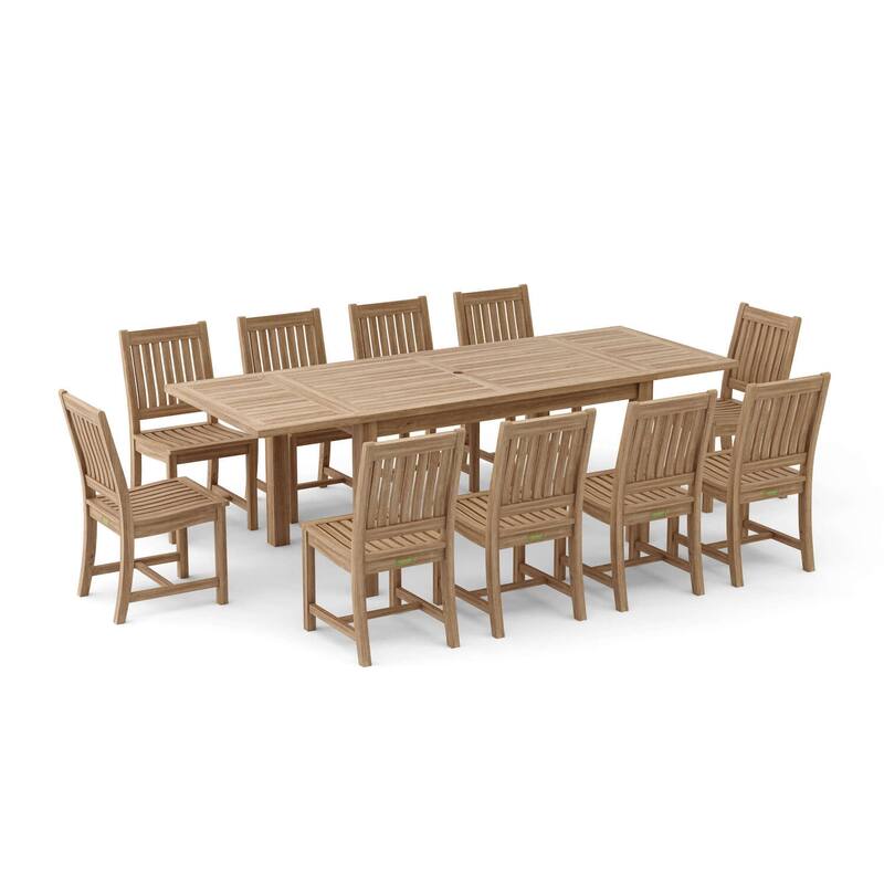 Rectangular Dining Set - 11 Piece Teak Table & Chairs - Gothic Design - Outdoor Patio Furniture