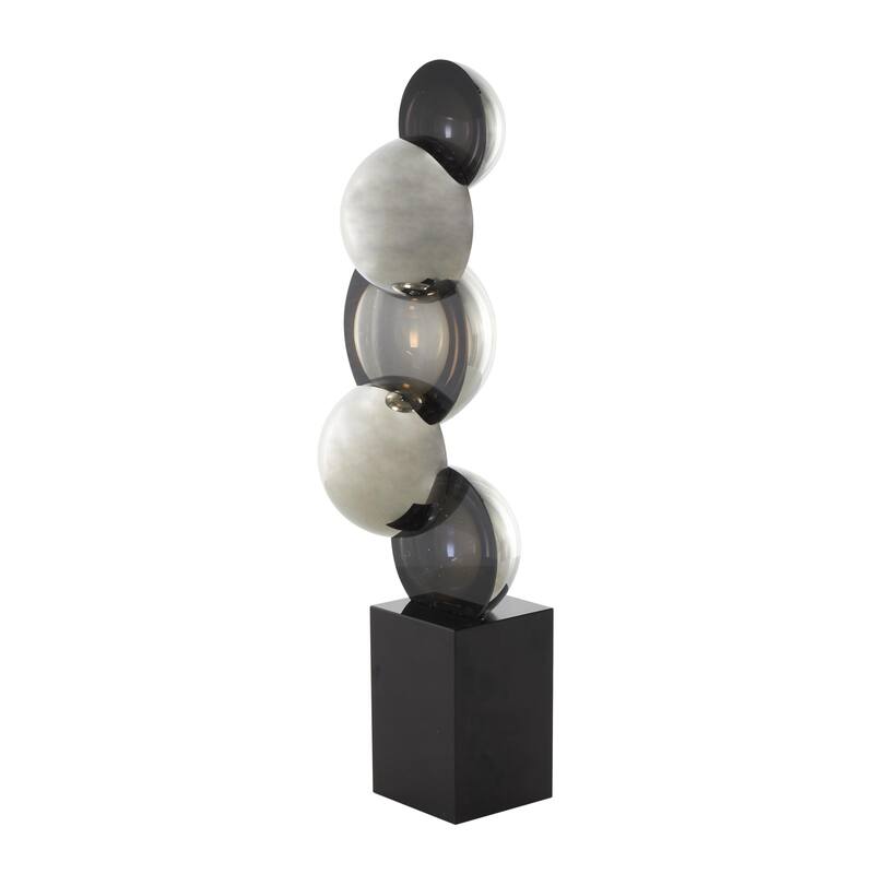 Glass Abstract Stacked Orb Decorative Sculpture with Black Base - Black or Silver - Roche River Decor
