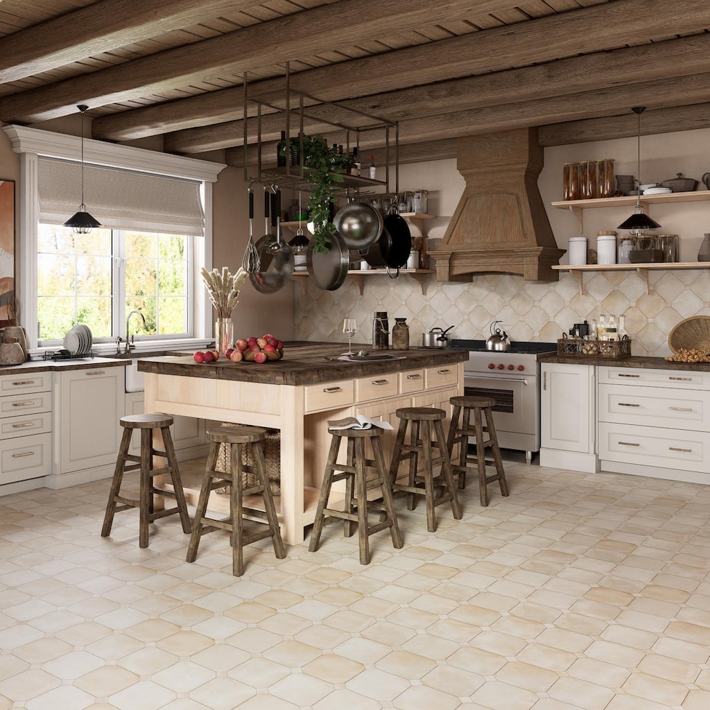 Merola Tile Laverton Octagon Arena with Taco Arena 7-7/8" x 7-7/8" Porcelain Floor and Wall Tile