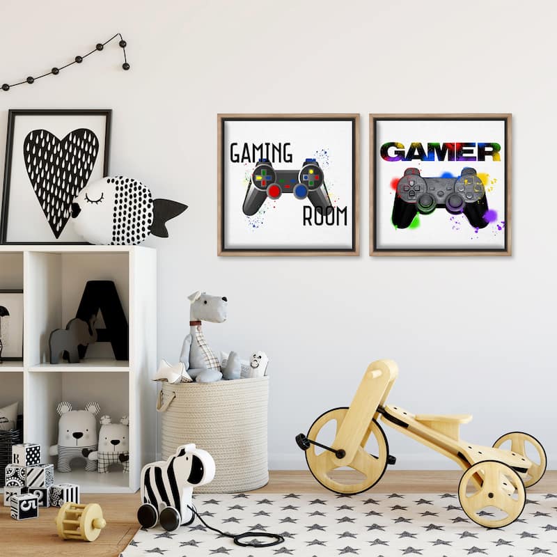 Stupell Retro Gaming Room Control Framed Floater Canvas Wall Art Design By Kim Allen, Marcus Prime (Set of 2)