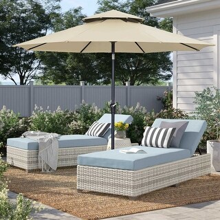 Patio Umbrella 11ft Two-tier Top 1.9 Inch Thick Pole Crank Lift Tilt Without Base Octagonal