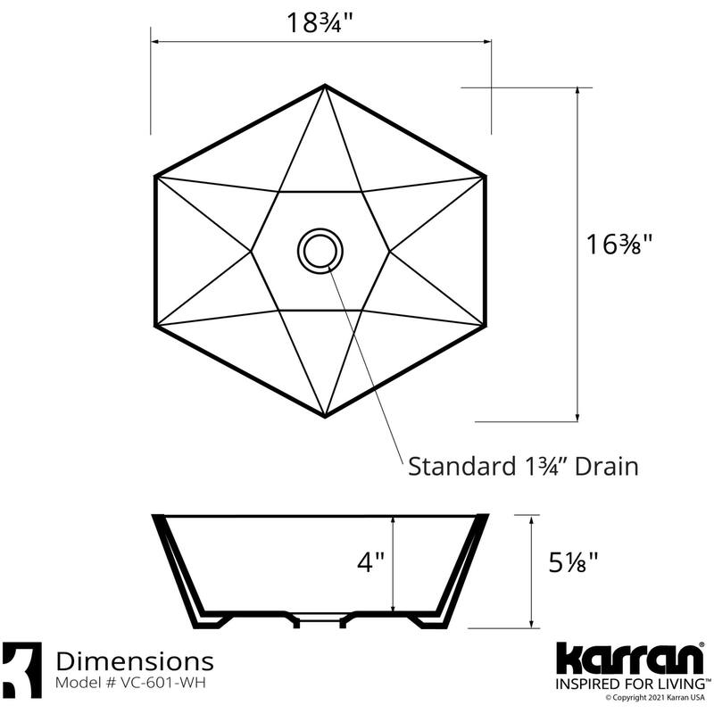 Karran USA VC-601 Valera 18-3/4" Hexagonal Vitreous China Vessel
