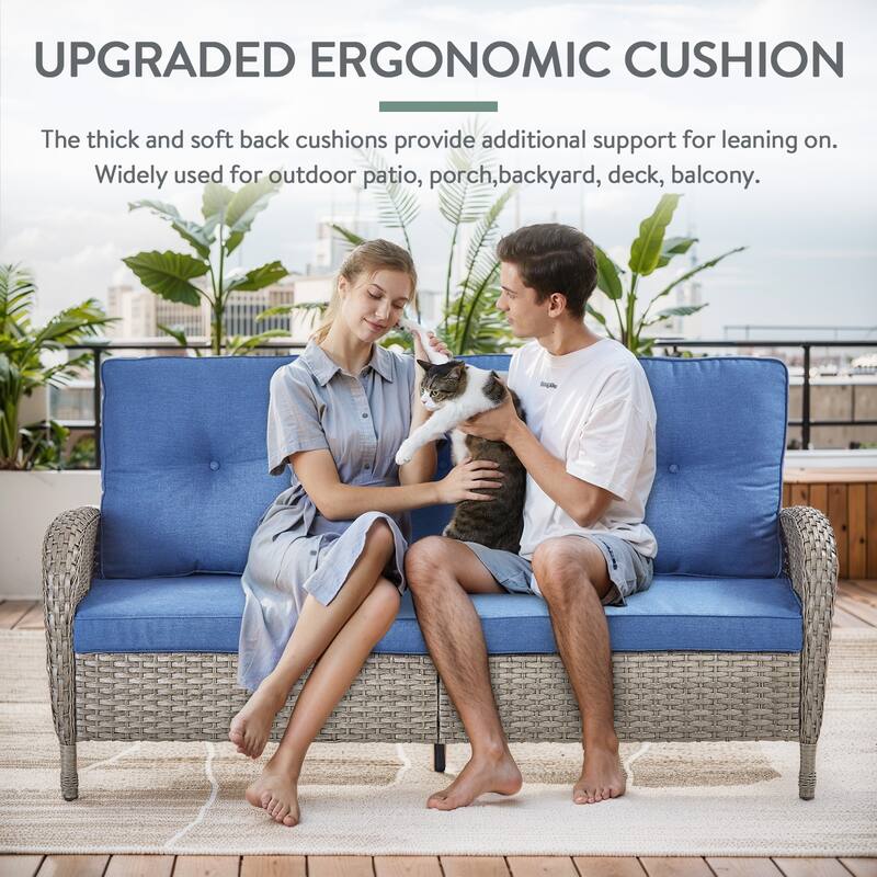 Outdoor Wicker Patio Couch 3 Seats Sofa with Cushion