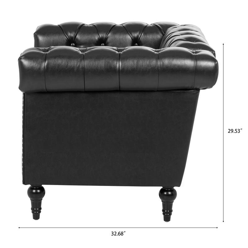 Black 38.98" Buttons Tufted Accent Chair with Birch Legs