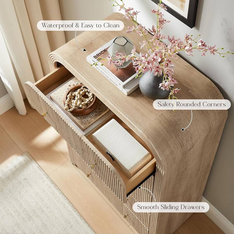 Modern Fluted 5 Drawers Dresser, Wood Chest of Drawers for Bedroom