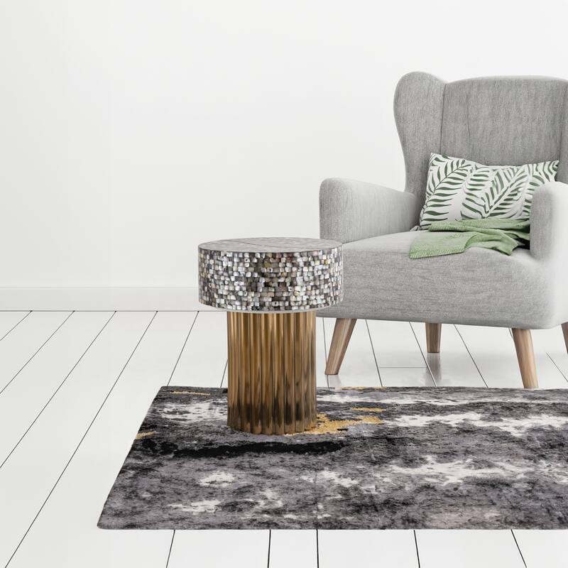 Round End Table Finished with Mother Of Pearl Top - Antique Brass