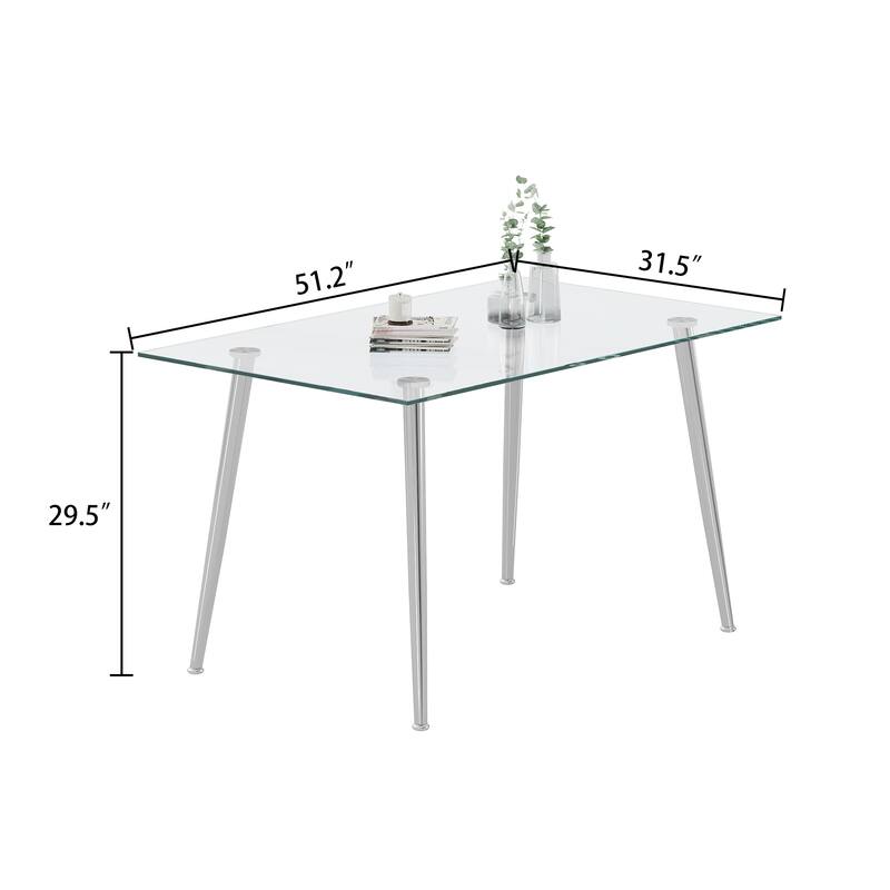 0.32" Thick Tempered Glass Top Dining Table with Stainless Steel Legs for Small Space, Dining Room
