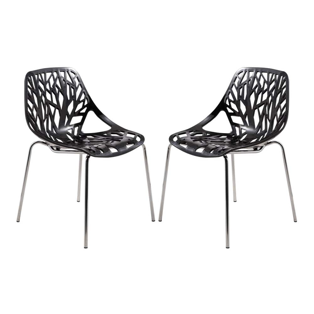 Asbury Modern Stackable Dining Chair with Cut-Out Design and Chrome Steel Legs Side Chair for Indoor and Outdoor (Set of 2)
