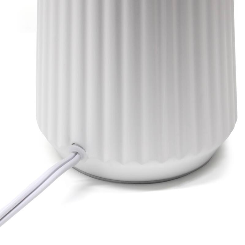 Vertical Grooved Ceramic Table Lamp with Drum Shade - 16" - White