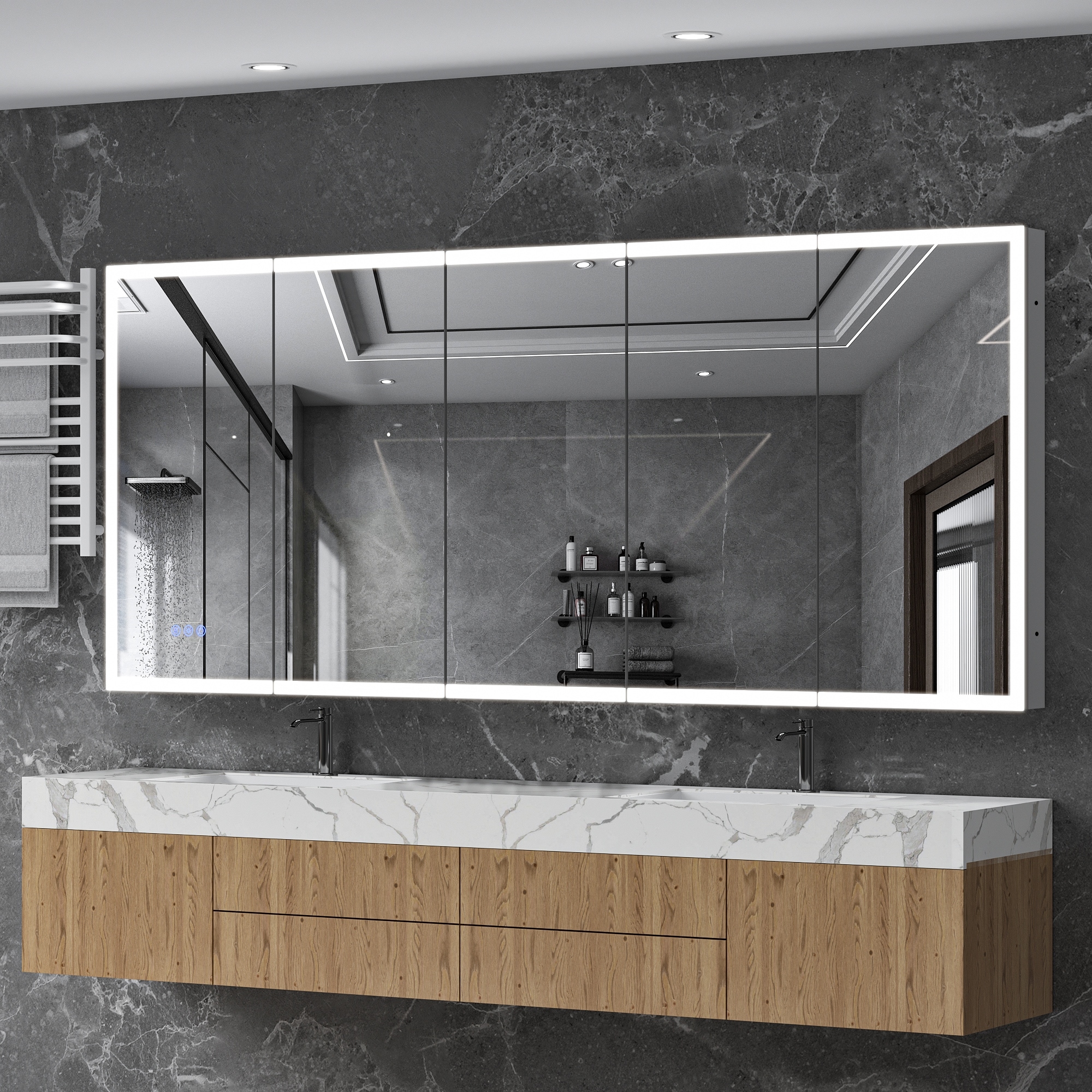 GDFStudio Elowen Aluminum Alloy Glass LED Medicine Cabinet with Anti-Fog Storage