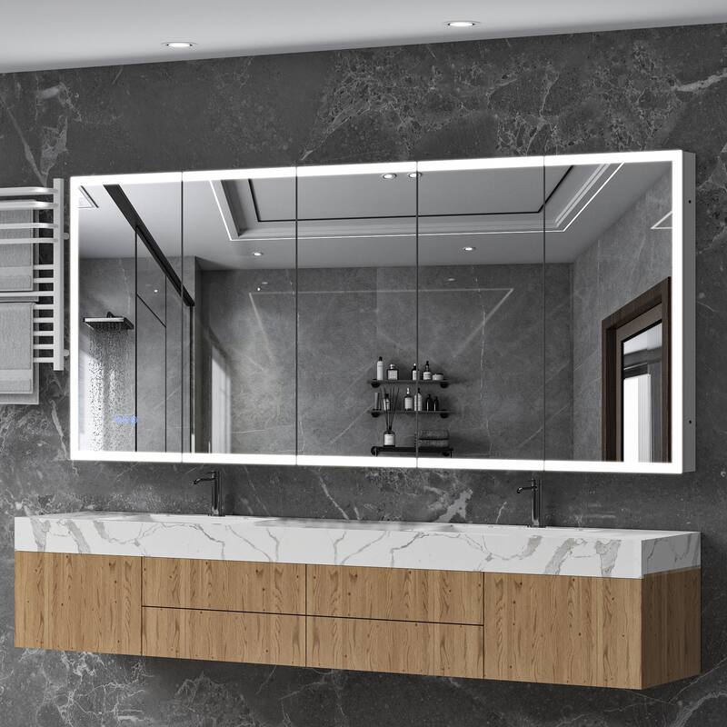 GDFStudio Elowen Aluminum Glass LED Medicine Cabinet with Anti-Fog Storage